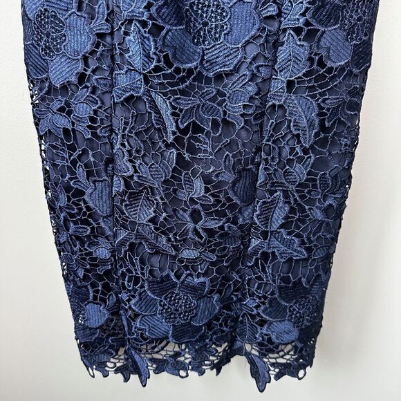 JS Collections Navy Cap Sleeve Lace Midi Dress Womens Size 2 - Picture 2 of 8